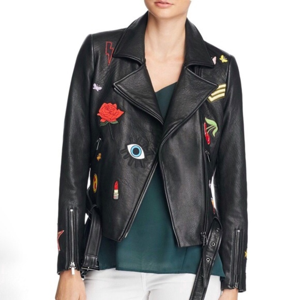 NWOT Aqua Patch Moto Leather Jacket